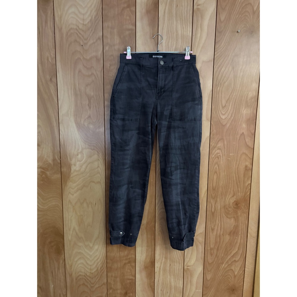 Express Womens Grey Camo High Rise Cropped Straight Leg Utility Pants Size 0
